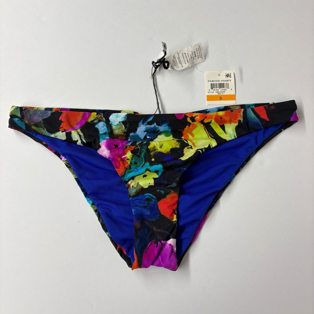 Bar III Women Bikini Bottom Small Multi Painted Posies Floral Ruched 7MBJG91M